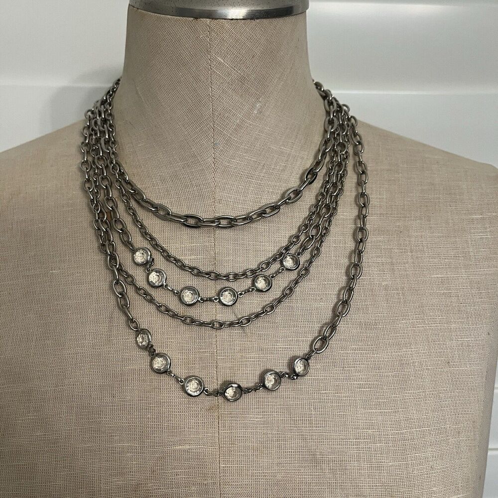 Charm Chain Necklace Bag or Jeans Accessory Silver Tone, detachable M letter